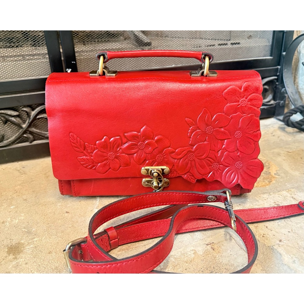 Patricia Nash Charonne Satchel Granita Red Tooled Leather Crossbody‎ NWOT